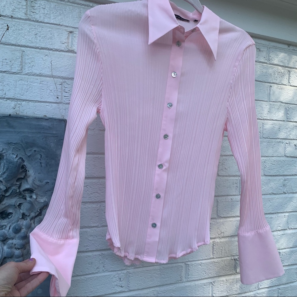 Pink Sheer Button Up Top M